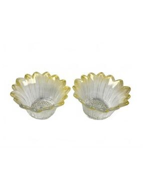Set of 2 Pebble Indiana Glass Lily Pon Flower Bowls Yellow Clear Frosted Glass